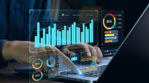 Businessman works on laptop Showing business analytics dashboard with charts, metrics, and KPI to analyze performance and create insight reports for operations management. Data analysis concept.Ai